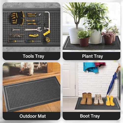 HIYARD Boot Tray for Entryway, Non-Slip Shoe Tray Drying Mat, Waterproof Boot Mat for Muddy Boots, Heavy Duty Shoe Storage Trays, Indoor/Outdoor Use, 16x47 inches, Grey - Image 3