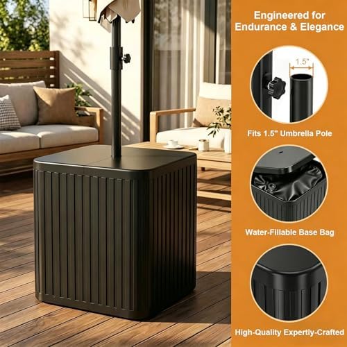 2-in-1 Umbrella Side Table – 16.54" Outdoor Patio Table with Fillable 15 Gal Water/Sand Base, Fits 1.5" Pole, UV Resistant for Pool, Deck, Garden (Black) - Image 5
