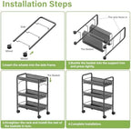 JANE EYRE 3-Tier Rolling Utility Storage Rack Cart on Wheels, Trolley Craft cart, Multi-Purpose Organizer Shelf, Black - Image 4