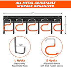 TVKB 51'' All Metal Garden Tool Organizer Adjustable Garage Tool Organizer Wall Mount Garage Organizers and Storage with Heavy Duty Hooks Tool Hangers for Garage Wall, Shed, Garden - Image 2