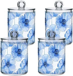 Fustylead 4 Pack Beautiful Blue Poppy Flower Qtip Holder Dispensers for Cotton Swab, Ball, Round Pads, Floss, Plastic Apothecary Jar Set for Bathroom Canister Storage by Fustylead