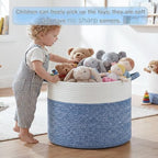 Artfeel 100L Large Cotton Rope Basket, Decorative Woven Blanket Storage for Living Room, Boho Toy Storage & Toy Box for Kids, Versatile Laundry Basket & Nursery Hamper for Blankets(DenimBlue) - Image 4