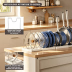 Magheo 1 Pack Expandable Food Storage Container Lid Organizers, 31.3" Pots and Pans Organizer Under Cabinet with 12 Adjustable Dividers Pot and Pan Lid Holders Rack Inside Cabinet(White) - Image 5