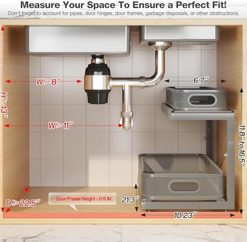 2-Pack 21.3 IN Depth Under Sink Organizer With Next-Gen Ball-Bearing Slides,Sophisticated Mesh 2-Tier Pull Out Shelf for Kitchen & Bathroom,Fits Small Items-Gun Gray - Image 2