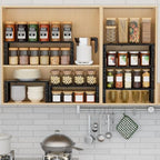 Expandable Spice Rack Kitchen Cabinet Shelf Organizer, Stackable Storage Shelves Racks, Adjustable Counter Shelving for Cabinets, Countertop, Cupboard,Pantry and More(2Packs/Black/Large) - Image 3