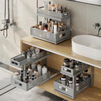 2 Pack 15.74IN-Depth Under Sink Organizer With Next-Gen Ball-Bearing Slides,2-Tier Pull Out Cabinet Storage,Height Adjustable Drawer Shelf for Bathroom,Kitchen,Laundry,Cabinet,Pantry-Gun Gray - Image 7