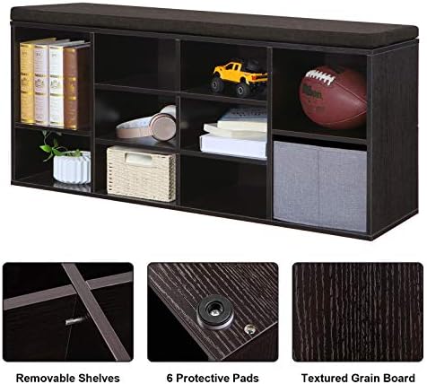 VASAGLE Shoe Bench with Cushion, 10 Compartments, 11.8 x 40.9 x 18.9 Inches - Image 5