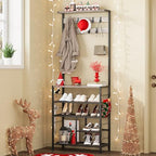 GiftGo Vintage Large 5-Tier Hall Tree with Console Table Entryway Coat Rack Floor Standing Shoes Rack Storage Shelf Organizer for Home Office Bedroom (Greige) by GiftGoDirect