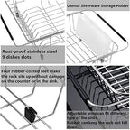 SANNO Large Expandable Dish Drying Rack Sink Dish Rack in Sink or On Counter, Dish Drainer Rustproof Stainless Steel with White Utensil Silverware Storage Holders - Image 4