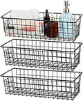 Hedume 3 Pack Metal Wire Storage Organizer Basket, 16.2" x 6.3" x 4.4" Bin Basket with Handles, Versatile Organizer for Kitchen, Pantry, Closet, Laundry Room, Cabinets, Bathroom - Black by Hedume