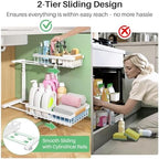 Kitstorack Under Sink Organizer, 2 Tier Under the Sink Storage, Slide out Pull out Cabinet Organizer Shelf, Metal Sliding Drawer for Kitchen Bathroom Pantry Closet Organization Rack, White, 1 Pack - Image 6
