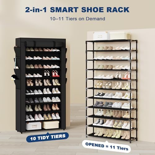 Mavivegue Shoe Rack with Cover, 10+1 Tier Tall Shoe Storage - Image 4