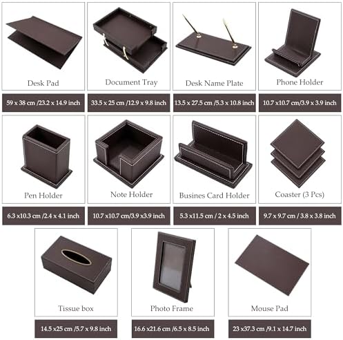 Leather Desk Set, 13-Piece All-in-One – Executive Desk Accessories & Office Supplies,Desk Organizer with Desk Pad & Blotter, 2-Tier Letter Tray, Luxury Office Desk Decor & Boss Gifts (Brown) - Image 3