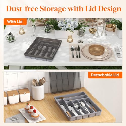 Lifewit Silverware Organizer with Lid, Covered Utensil Tray, 11.3x14.4 - Image 2