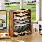 6-Tier Wall File Organizer with Bottom Tray, Ironwood Mail Organizer Wall Mounted with Metal Mesh, Document Organizer for Paper, Folder, Magazine, Office Desk Accessories for Home Cubicle Countertop - Image 5