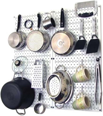Wall Control Kitchen Pegboard Organizer Pots and Pans Storage Rack Organization Kit with White Pegboard and White Accessories by Wall+Control