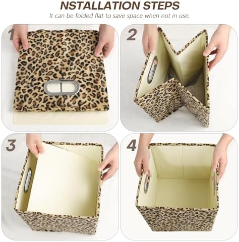 ANMINY Leopard Cheetah Print Storage Cubes Bins, Velvet, Brown, 13Inch 8PCS - Image 6