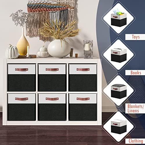 Ornavo Home 13x15x13 Foldable Fabric Storage Cube Bins, 6 Pack, White/Black - Image 6