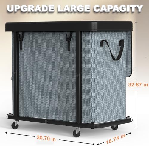 Laundry Basket with Wheels, 230L(60Gal) Laundry Sorter 3 Section - Gray - Image 6