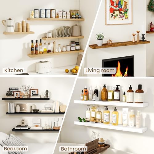Dreamland 32inch Floating Shelves for Wall, Rustic Oak Floating Shelves for Bathroom|Bedroom|Kitchen, Deep Wall Mounted Book Shelf, Wood Storage Display Shelf for Home Decor, Set of 2 - Image 7