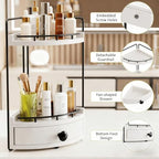 2-Tier Corner Bathroom Counter Organizer with Drawer, White - Image 3