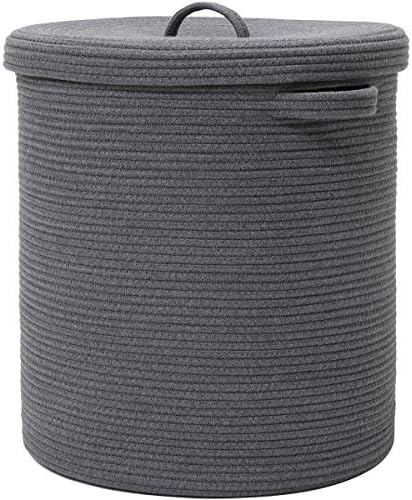 16x18 Inch Extra Large Round Cotton Rope Storage Basket with Lid, Decorative Woven Bin with Cover for Living Room Bedroom Closet, Dark Grey by Cottonphant