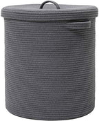 16x18 Inch Extra Large Round Cotton Rope Storage Basket with Lid, Decorative Woven Bin with Cover for Living Room Bedroom Closet, Dark Grey by Cottonphant
