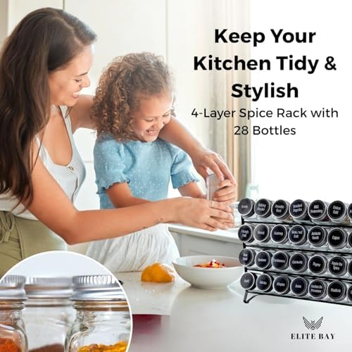 ELITE BAY-Spice Jar Rack Organizer– 4-Tier Organizer 28 Bottles,180 Labels, Funnel. - Image 2