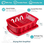 Tribello Sink Dish Drying Rack, Heavy Duty Hard Plastic Sink Set with Drainer (Red) - Image 2