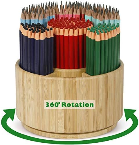 Bamboo Rotating Pencil Holder for Desk,Pen Holder with 7 Compartments by Houtingmaan