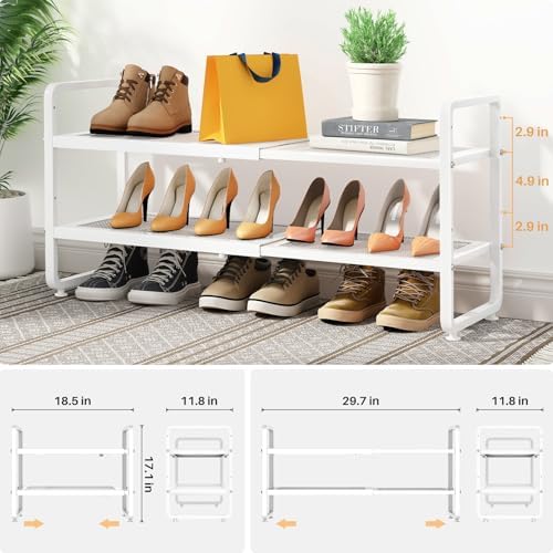 Expandable Metal Shoe Rack for Closet, Entryway & Garage, 2-Tier, White - Image 3