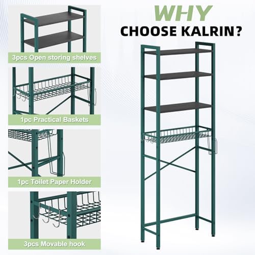 Kalrin Over-The-Toilet Storage Rack, 4-Tier Bathroom Organizer Shelf Over Toilet with Adjustable Shelf and Basket, Freestanding Space Saver Bathroom Shelves Above Toilet for Room (Green- Black) - Image 6