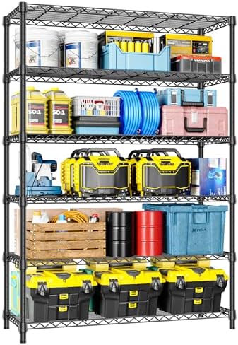 IZEUK 6-Tier Heavy Duty Metal Wire Shelving Unit, Adjustable Storage Rack Organizer for Garage, Kitchen, Office, Basement, Warehouse (Black, 17.7" D x 47.2" W x 82.7" H) by IZEUK