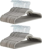 Amazon Basics Slim Velvet Non-Slip Space Saving Suit Clothes Hangers for Closet Organization, Gray/Silver, 100-Pack by AmazonBasics