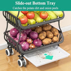 SAYZH 4-Tier Fruit and Vegetable Basket Stand for Kitchen, Wood Top, Black - Image 3