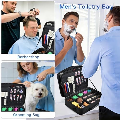 Yueieoun Professional Barber Clipper Case Organizer Bag with Adjustable Dividers, Detachable 6-Slot Scissors Panel, Travel Grooming Tool Storage - Fits Wahl/Andis/Hatteker - Image 4
