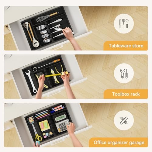 Yofidra Bamboo Silverware Organizer, 13.8 x 9.84 x 1.96 Inches Kitchen Utensil Drawer Organizer, Silverware Tray for Drawer with Fixed Slots for Spoons, Forks & Knives, Natural (Black) - Image 5