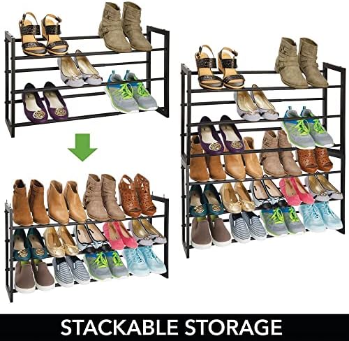 mDesign Metal 3 Tier Adjustable/Expandable Shoe and Boot Storage Organizer Rack - Space-Saving, Angled Vertical Storage - Closet, Entryway, Mudroom, Bedroom, Garage - Black - Image 4