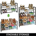 mDesign Metal 3 Tier Adjustable/Expandable Shoe and Boot Storage Organizer Rack - Space-Saving, Angled Vertical Storage - Closet, Entryway, Mudroom, Bedroom, Garage - Black - Image 4