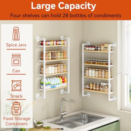 IBUYKE 4 Tier Spice Rack Wall Mount for Kitchen,Natural TLJ016R - Image 5