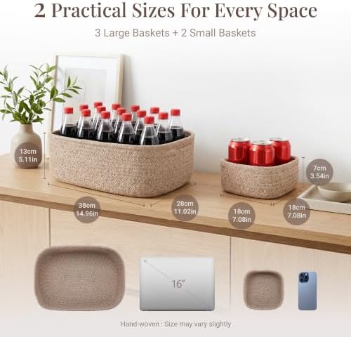 Storage Baskets for Shelves, 5 Pack, 2 Sizes Organizer Bins - Image 2