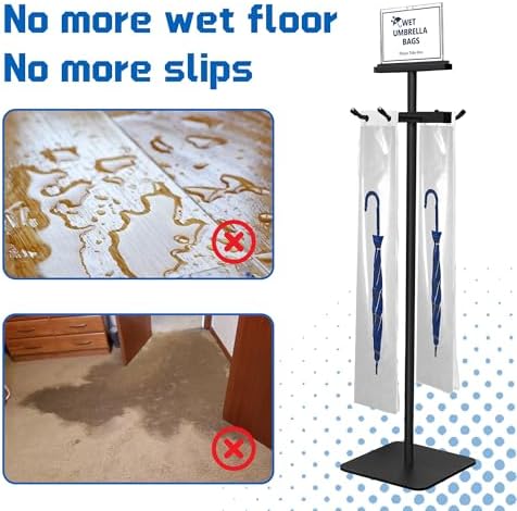 Wet Umbrella Bag Stand with Free 200 Large Plastic Disposable Bags, Black - Image 5