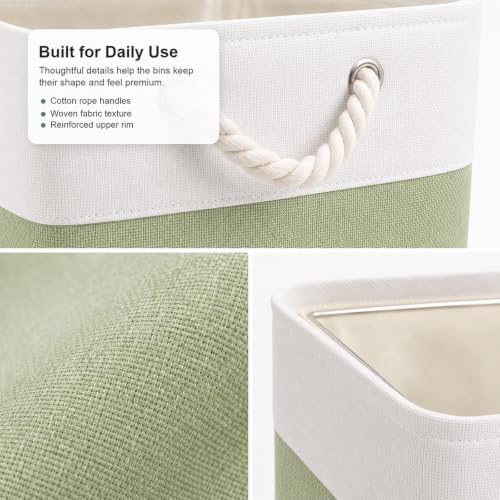 11x11 Inch Cube Storage Bins, 8 Pack Collapsible Fabric Storage Cubes with Rope Handles, Waterproof Foldable Storage Baskets for Cube Shelves, Closet, Clothes, Toys, Books, White & Green - Image 4