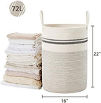 VIPOSCO 72L Tall Woven Laundry Basket Hamper, Stripe White - Image 5
