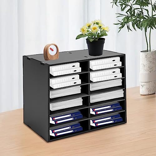 Mail Sorter Desktop, Black Mailbox for Classroom, 12 Compartments Literature Organizer, Desktop File Sorter, Paper Organizer for Home School Office (12 Slots Black) - Image 2