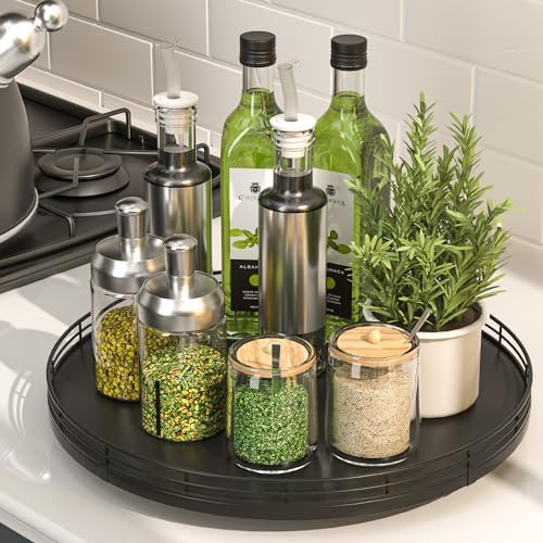 Oroyutor 13-Inch Oak Lazy Susan Spice Organizer, Black Finish by Oroyutor
