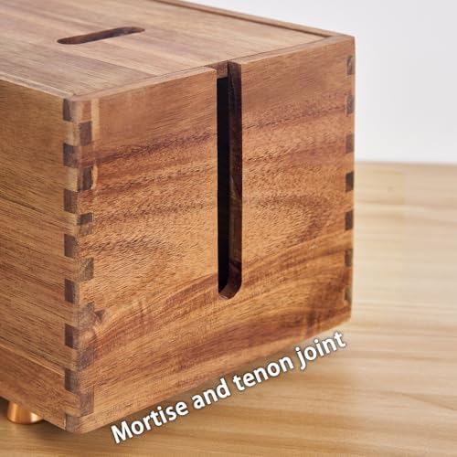 SARUFO Acacia Wood Cable Management Box - Wooden Cord Hider with 4 Metal Feet​, Organizer for Desk & Floor, Power Strip TV Wire Concealer, Under Desk Storage for Office, Home Electrical Cables - Image 6