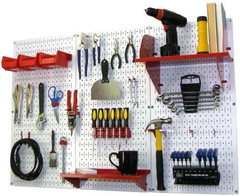 Wall Control Pegboard Organizer 4 ft. Metal Pegboard Standard Tool Storage Kit with White Toolboard and Red Accessories by Wall+Control