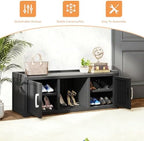 2-Tier Storage Bench, Waterproof UV-Resistant Outdoor Shoe Storage Cabinet with 2 Doors & Adjustable Shelves for Indoor Outdoor Entryway, Hallway, Living Room(Classic Black) - Image 4