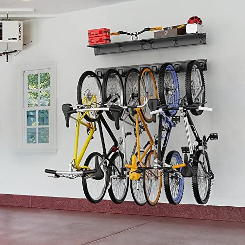 TORACK Wall Mounted Bike Storage Rack with Shelf, 6 Bikes Hangers - Image 2